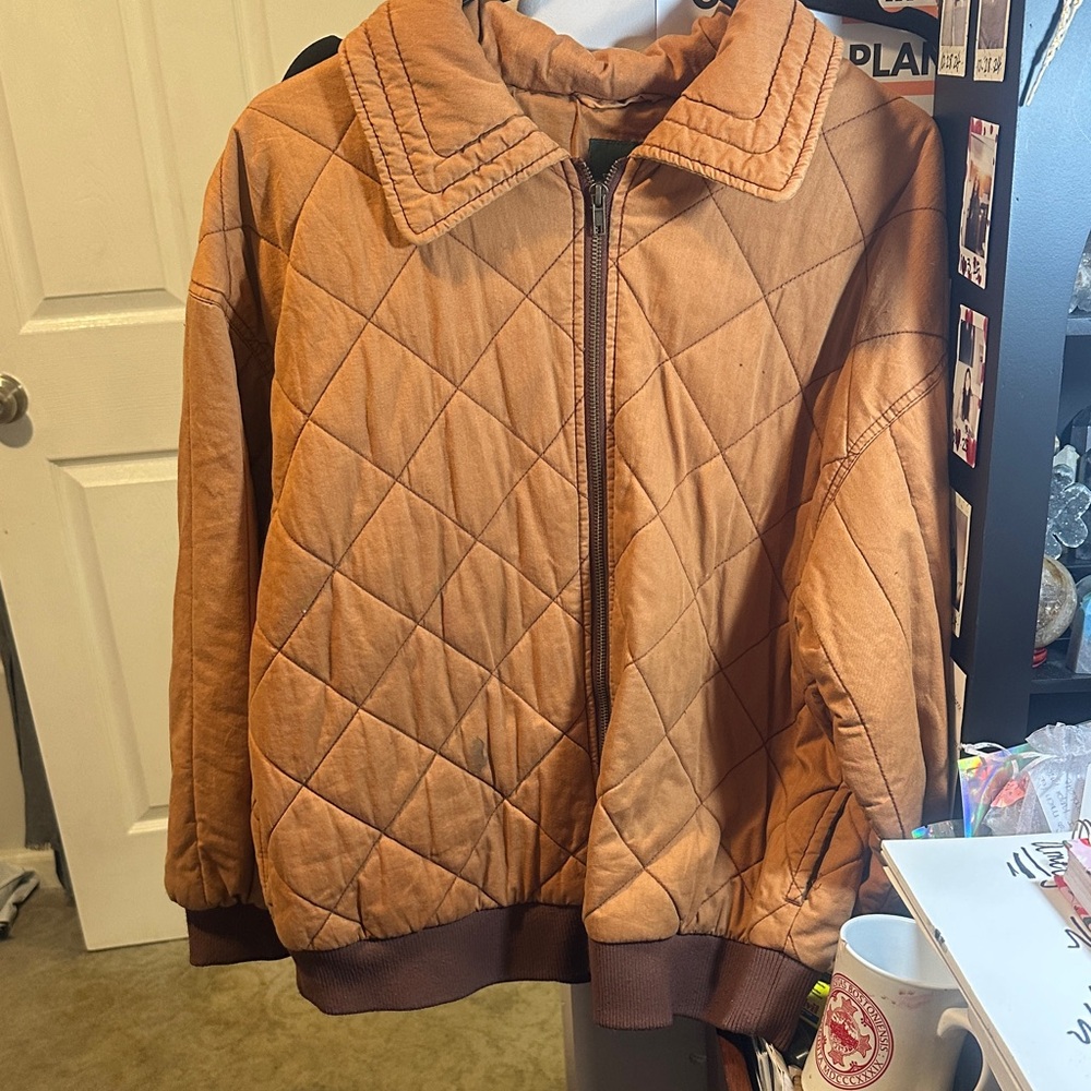 Wild Fable Quilted Bomber Jacket in Tan and Brown